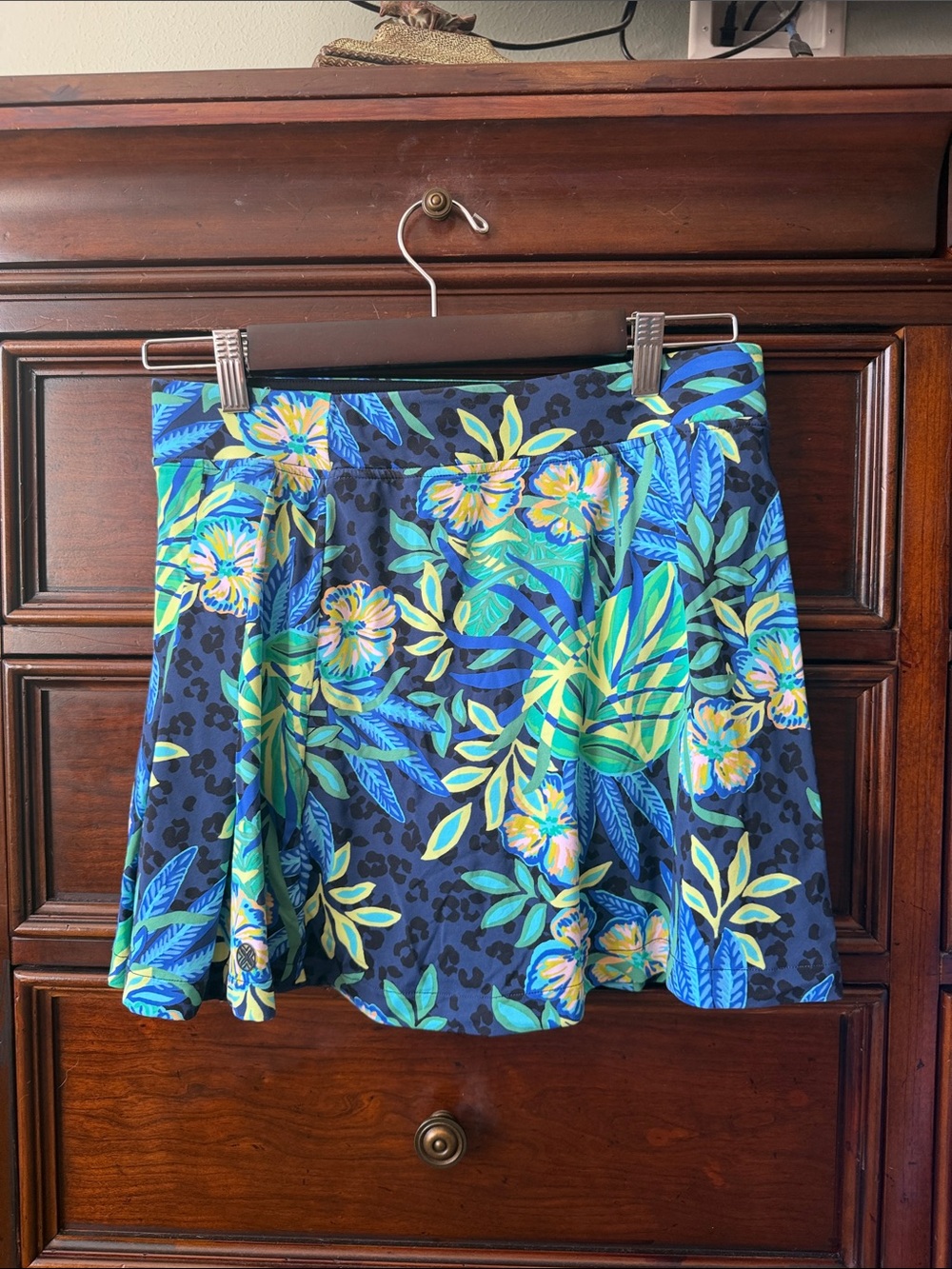 Lilly Pulitzer Navy Floral Circle Skirt with Teal & Yellow Accents